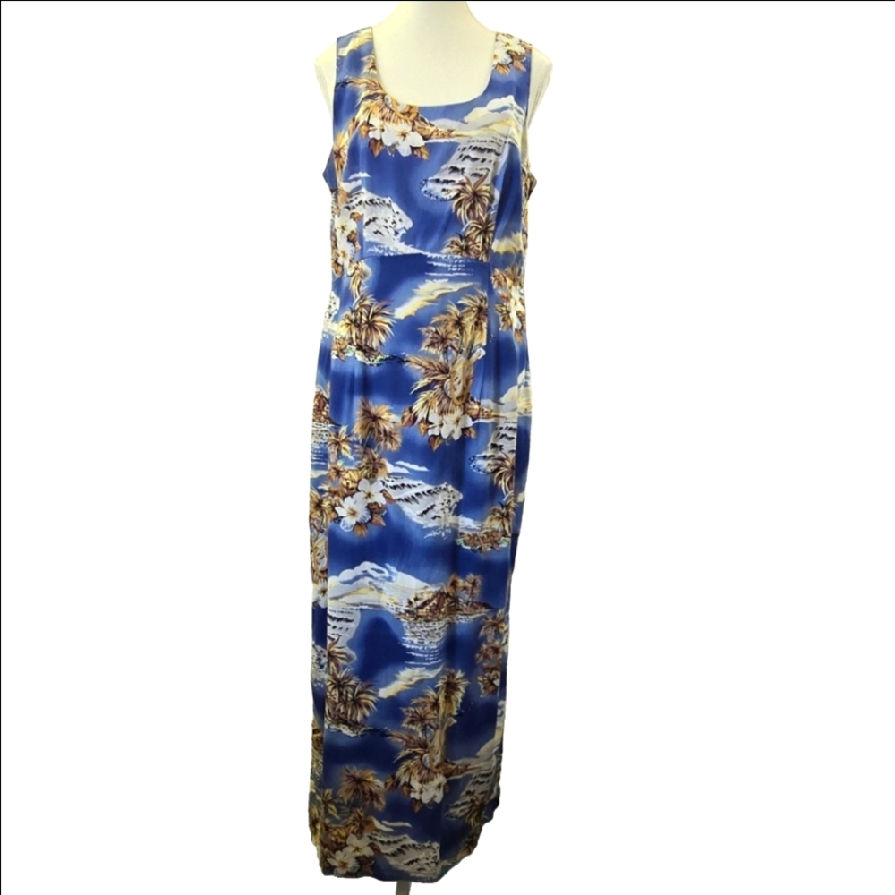 Hilo Hattie Hawaiian Tropical Print Maxi Dress Size 14 Floral Vacation